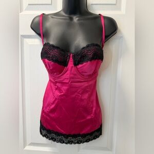 Moda International Fuchsia and Black Lace Chemise